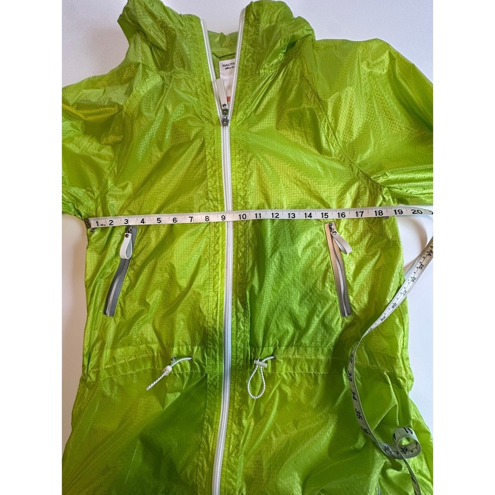 Nautica Performance Womens Neon Lime Green Full Zip Hooded Windbreaker Jacket M - Picture 7 of 7